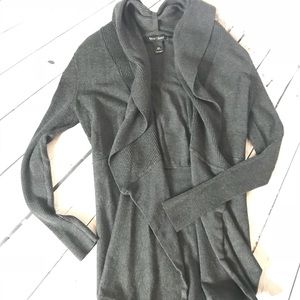 WHBM Gray Ribbed Open Front Cardigan